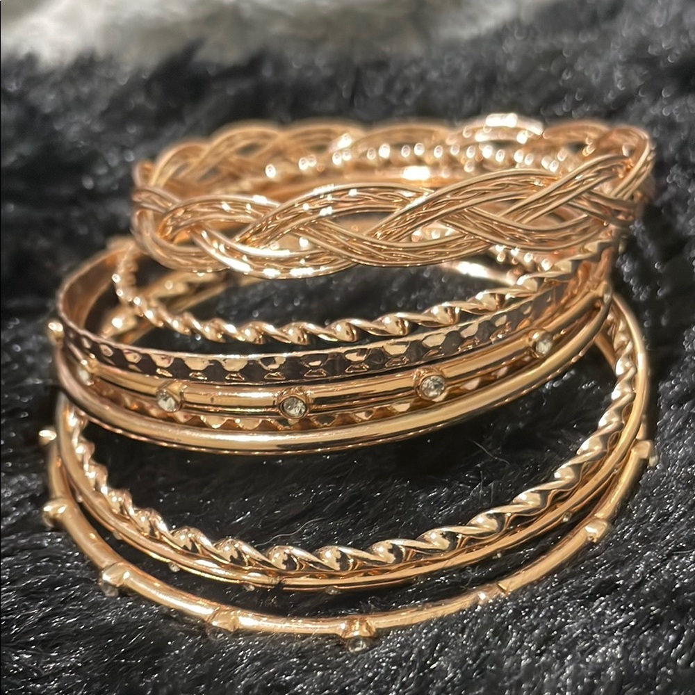 Golden Braided, Chain, and Textured Bangles